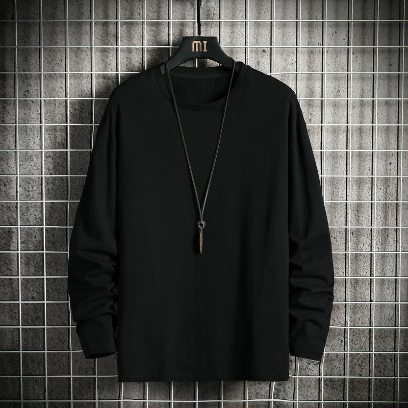 Men's Casual Cotton Basic Long Sleeve Shirt with Round Neck, Relaxed Fit and Reinforced Hem Processing Mune Fashion