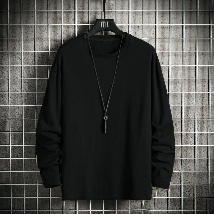 Men's Casual Cotton Basic Long Sleeve Shirt with Round Neck, Relaxed Fit and Reinforced Hem Processing Mune Fashion