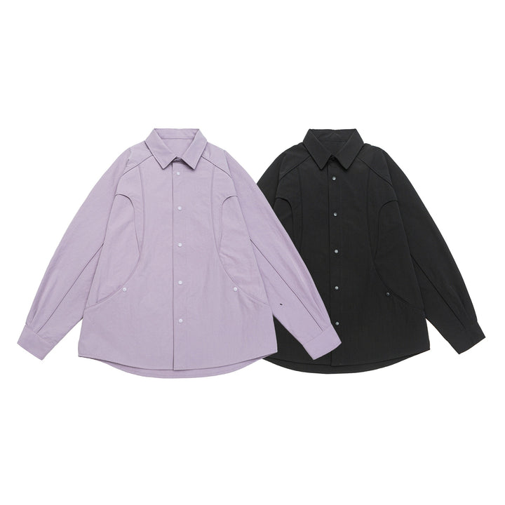 Women's Oversize Shirt Jacket with Rounded Insert Pockets and Snap Buttons Mune Fashion