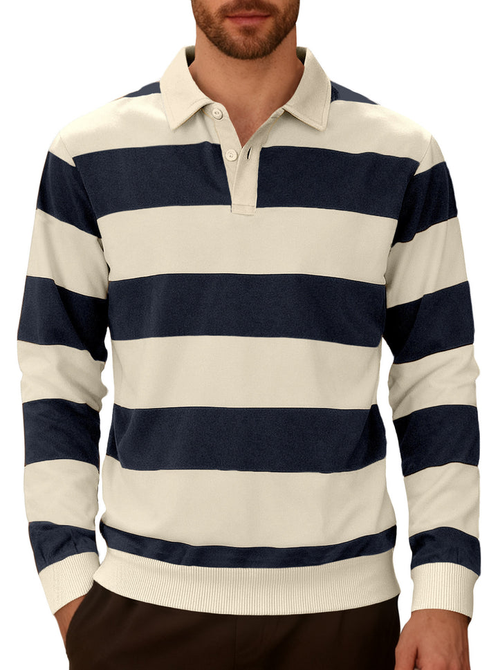 Men's striped rugby polo with a Kent collar, two-button placket, and ribbed hem Mune Fashion