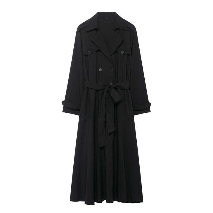 Women's Maxi Trench with figure-flattering tie belt and double button placket Mune Fashion