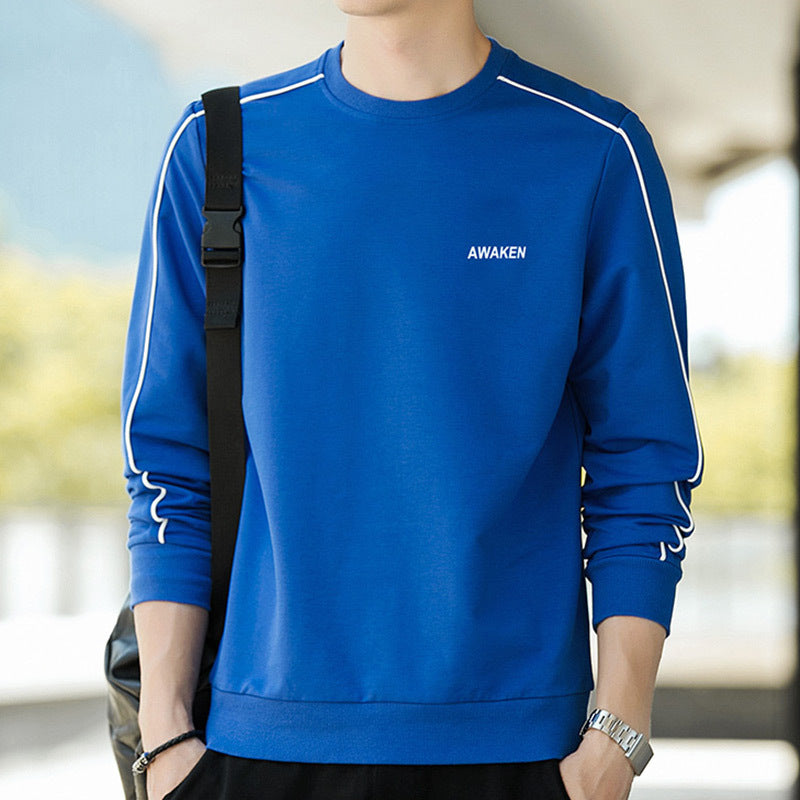 Men's Long Sleeve Sweatshirt with Round Neck, Contrast Piping & Minimal Logo Mune Fashion