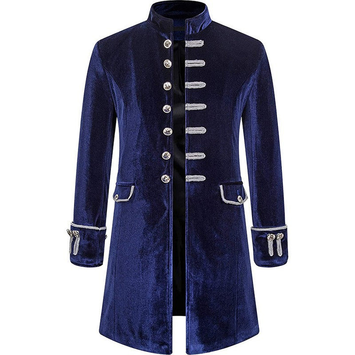 Men's velvet frock coat with stand-up collar, decorative cords and decorative buttons Mune Fashion