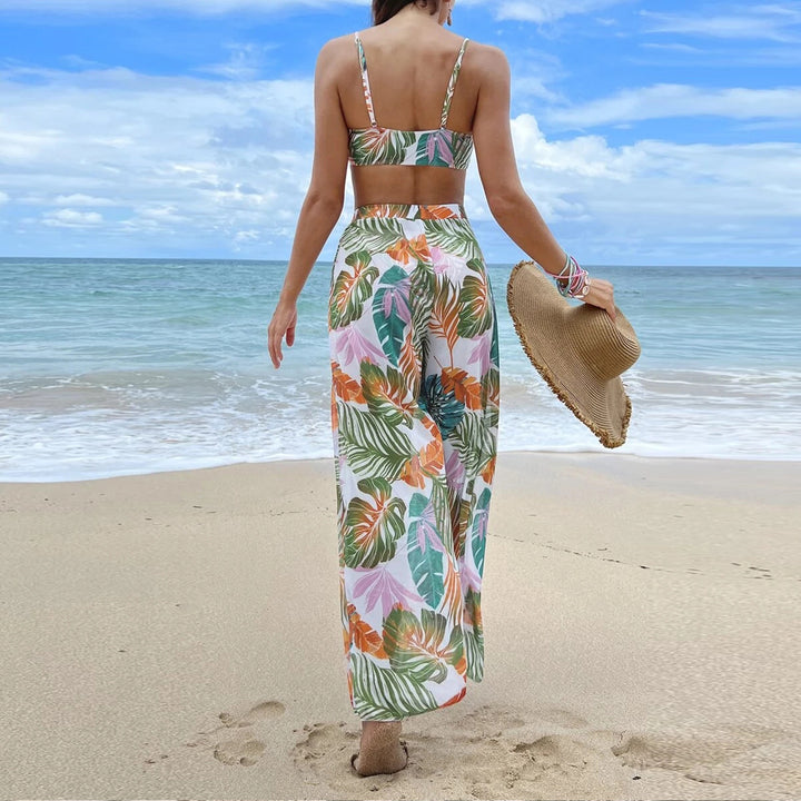 Women's swim set with floral design and loose palazzo pants Mune Fashion