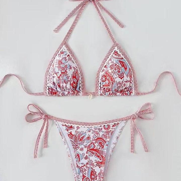 Women's triangle bikini with floral pattern and adjustable tie straps Mune Fashion
