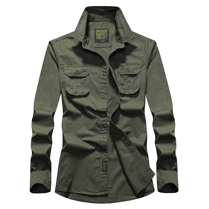 Men's Cotton Utility Shirt with Chest Flap Pockets, Reinforced Construction and Classic Shirt Collar Mune Fashion