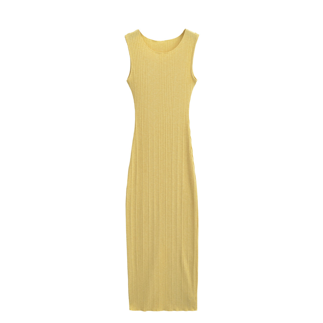 Women Fitted Sleeveless Ribbed Maxi Dress with Round Neckline Mune Fashion