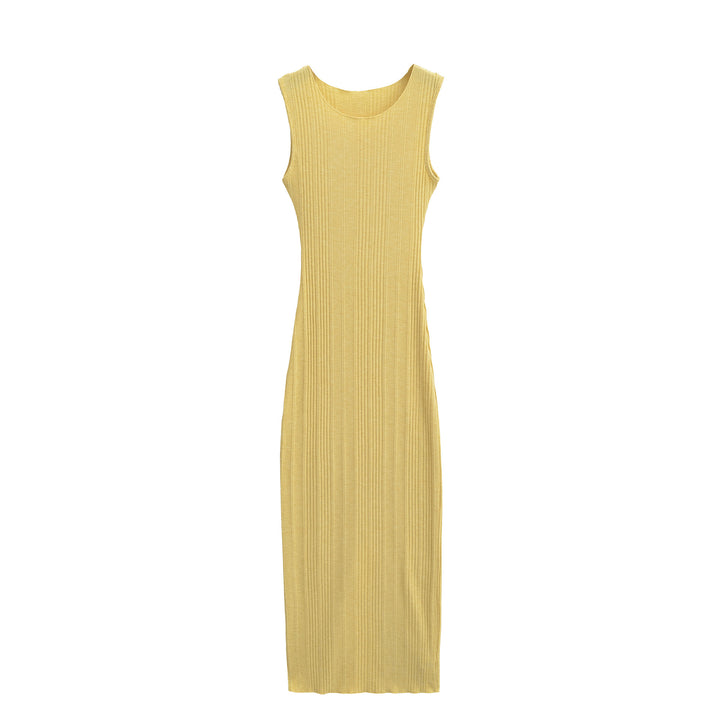 Women Fitted Sleeveless Ribbed Maxi Dress with Round Neckline Mune Fashion