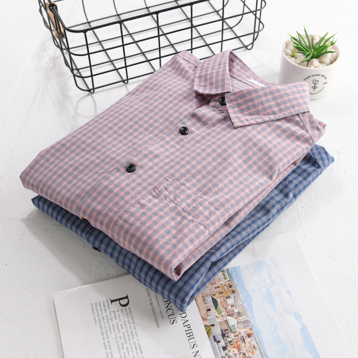 Men's Micro-Check Cotton Shirt in Casual Layering Style with Chest Pocket Mune Fashion