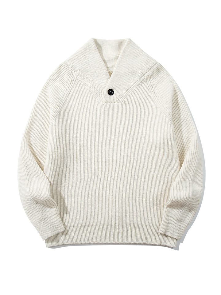 Unisex Ribbed Shawl Collar Sweater with One-Button Detail Mune Fashion
