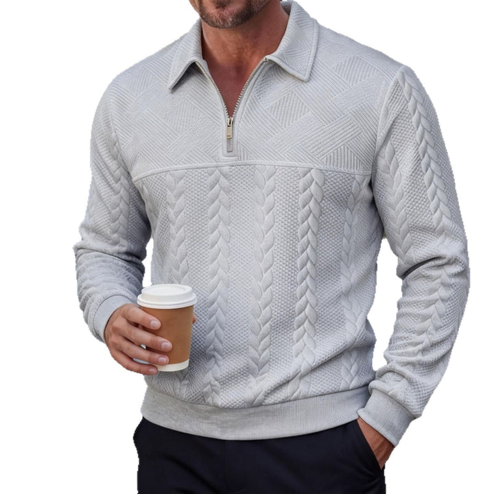 Men's structured half-zip pullover with turtleneck, cable pattern and finely ribbed cuffs Mune Fashion