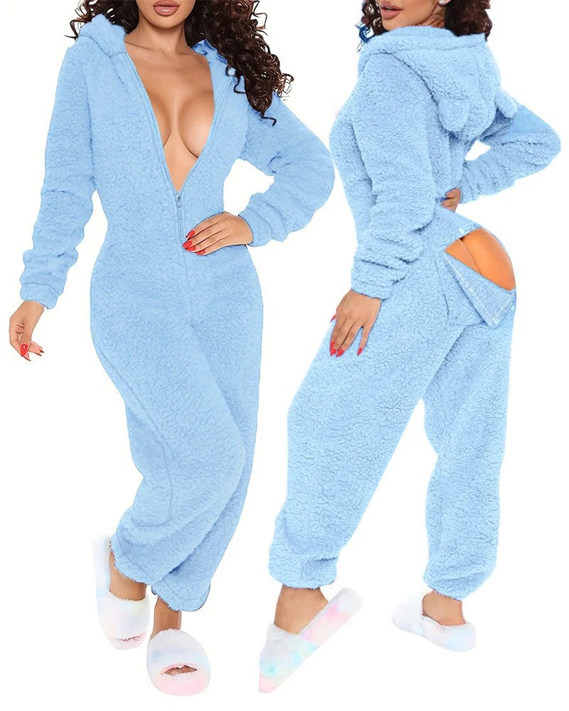 Women's Fluffy One-Piece with Hood Mune Fashion