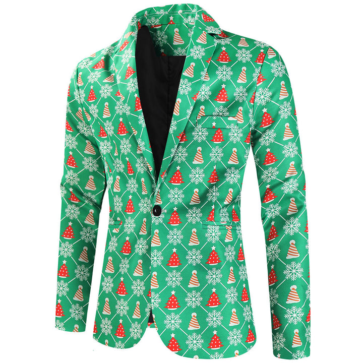 Men's Three-Piece Festive Suit Set with Christmas Print and Tailored Blazer Mune Fashion