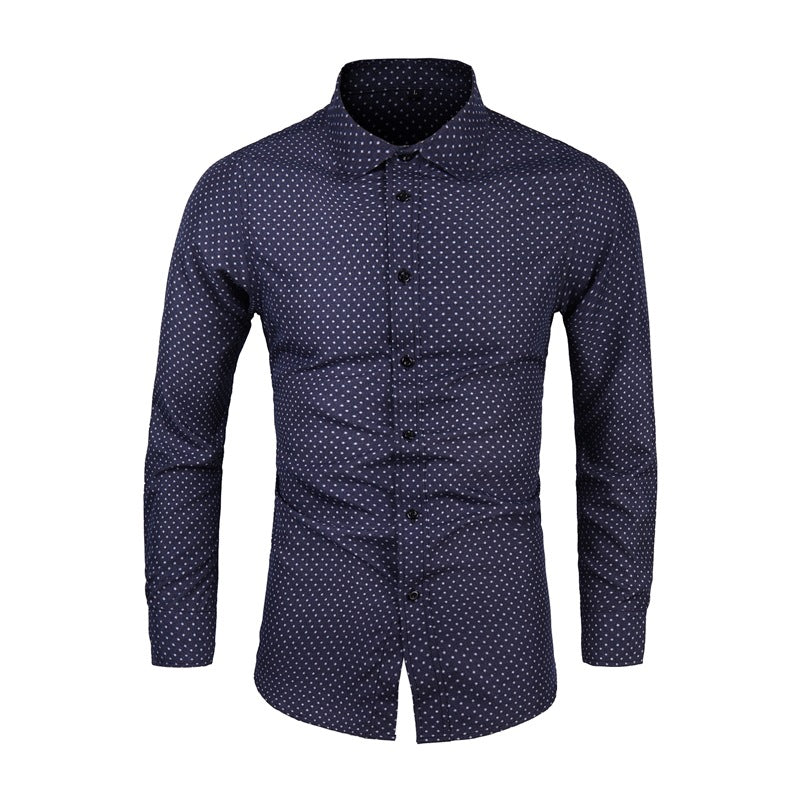 Men's Slim-Fit Shirt with Fine Polka Dot Pattern and Kent Collar Mune Fashion