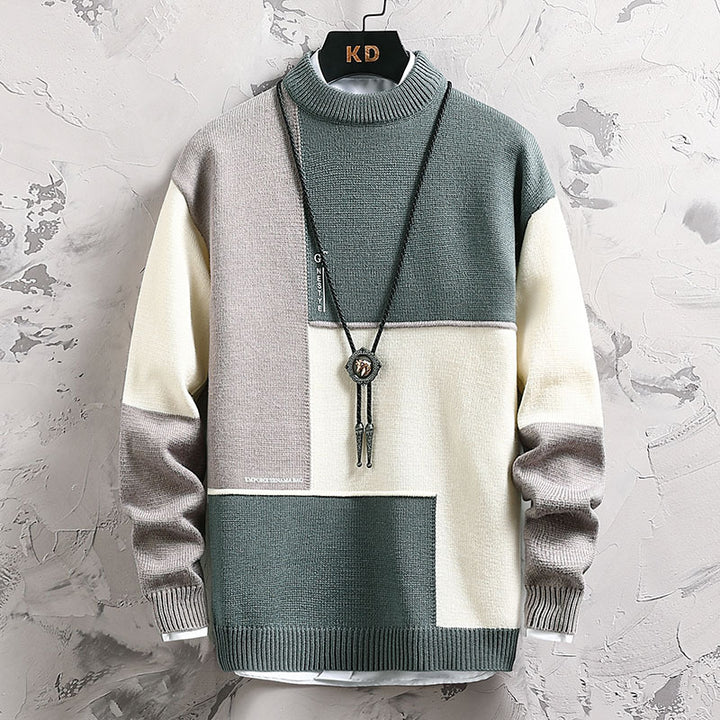 Men's fashionable block design knit sweater with stand-up collar and regular fit Mune Fashion