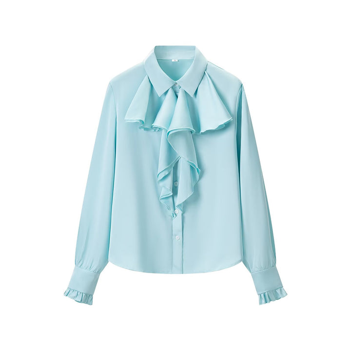 Women's Bow Blouse with Ruffled Front and Ruffled Hem Mune Fashion