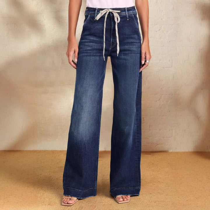 Women's high-waisted wide-cut jeans with drawstring waistband and wide leg Mune Fashion
