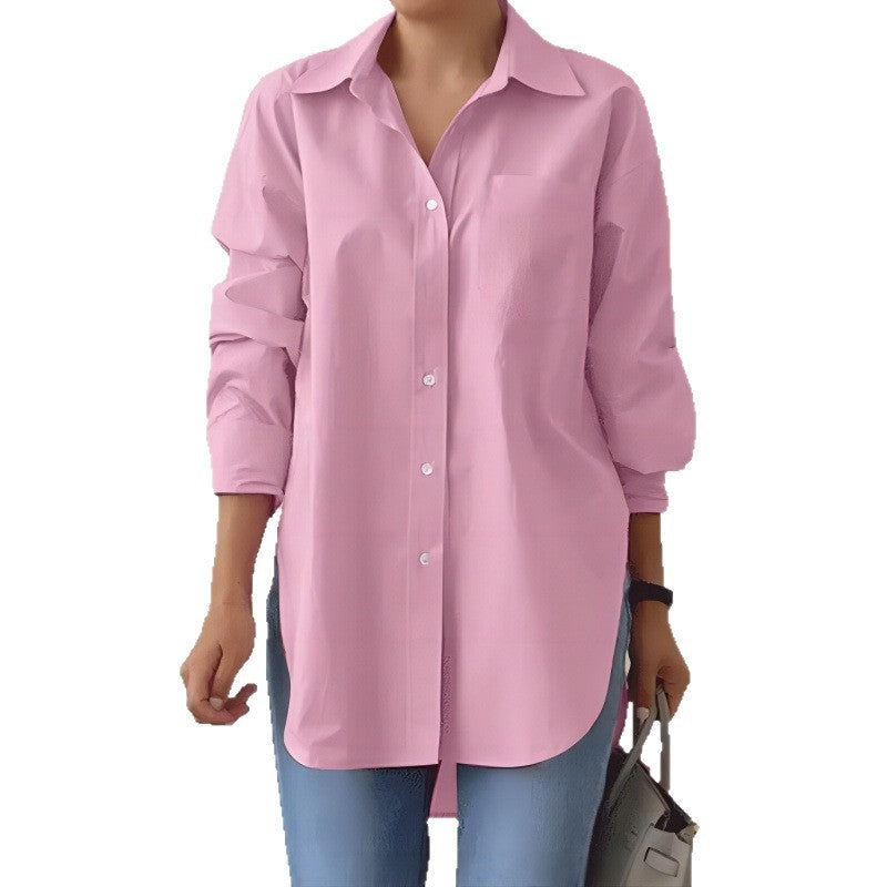 Women's Oversized Shirt Blouse with Extended Hem and Side Slits Mune Fashion