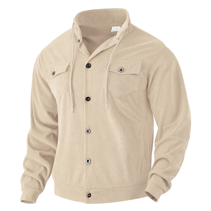 Men's structured cord worker jacket with hidden hood, snap button closure and patch breast pockets Mune Fashion