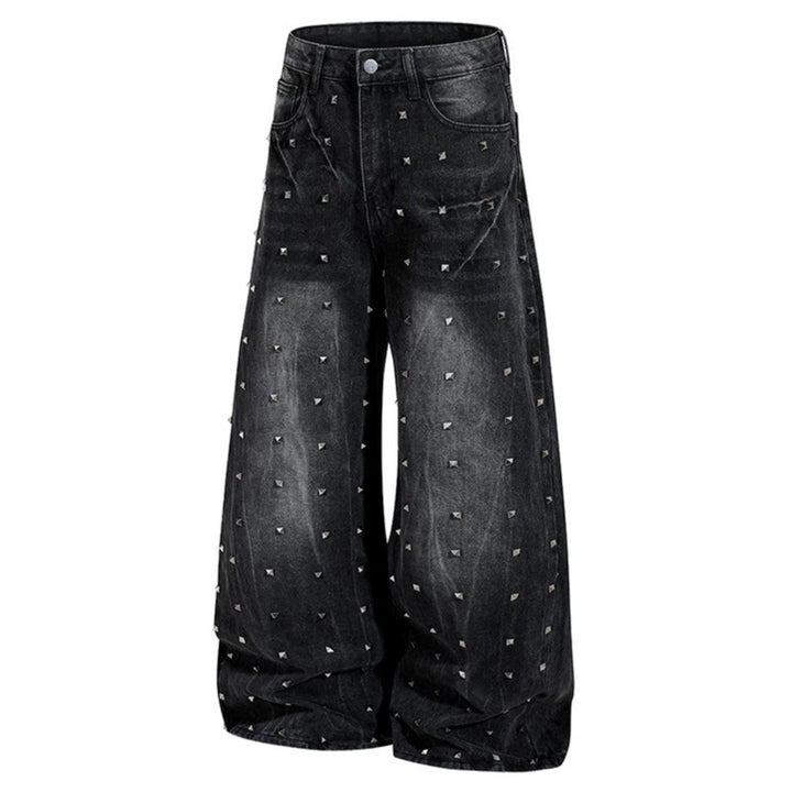 Women's High-Waist wide Denim Culotte with metal studs and Balloon silhouette Mune Fashion