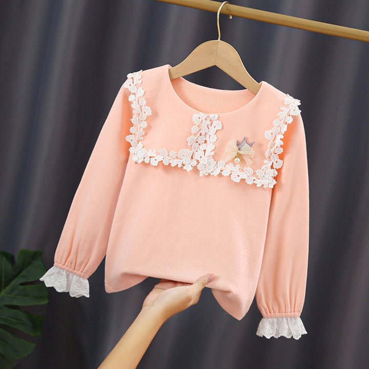 Girls fashionable sweatshirt with floral lace insert Mune Fashion