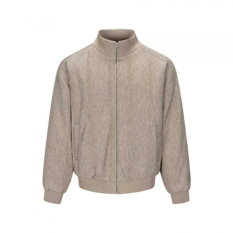 Men's knit bomber-style zip jacket with cable pattern and stand-up collar Mune Fashion