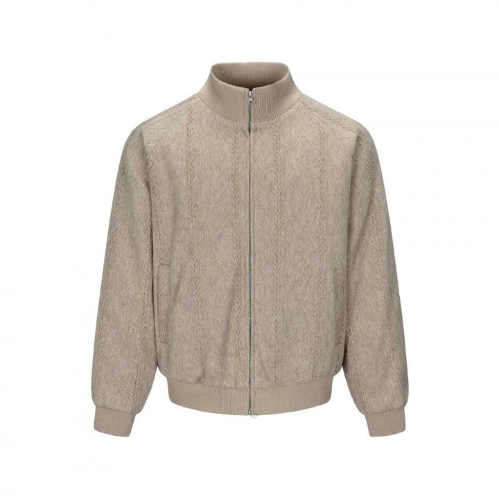 Men's knit bomber-style zip jacket with cable pattern and stand-up collar Mune Fashion