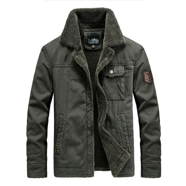 Men's robust canvas field jacket with warming sherpa lining and shirt collar Mune Fashion