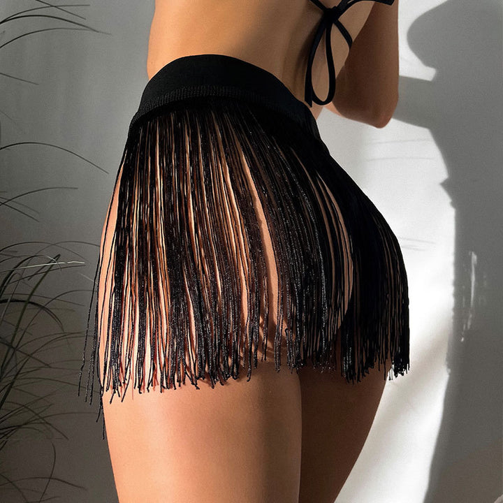 Women’s beach skirt with fringe and colorful decorative ribbon Mune Fashion