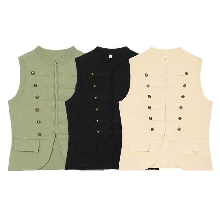 Women's knit vest in military style with golden decorative buttons Mune Fashion