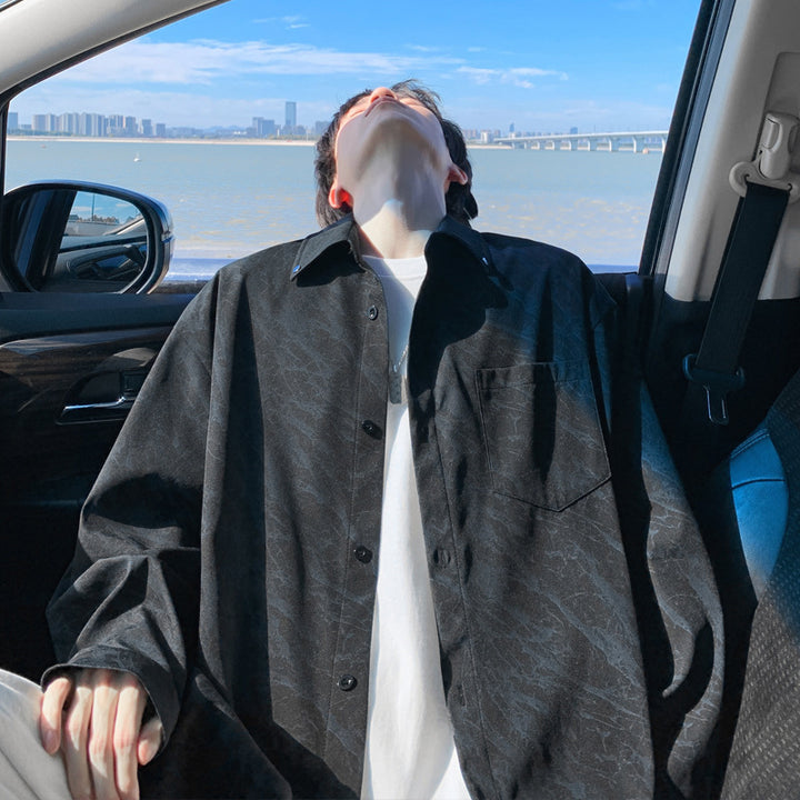 Men's Oversized Shirt with Marble Print and Chest Pocket Mune Fashion