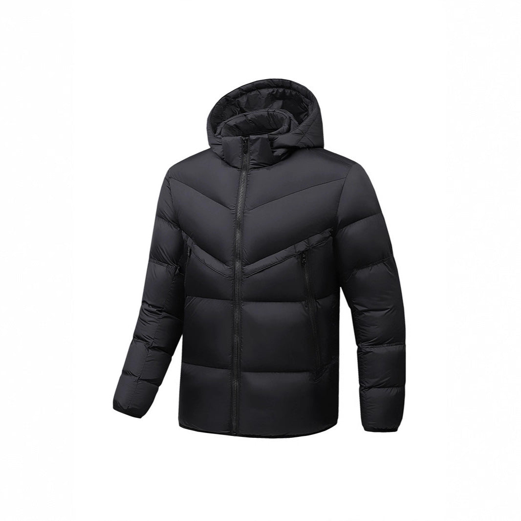 Men's Lightweight Down-Look Padded Jacket with Hood, Windproof Thermal Insulation and Vertical Zip Pockets Mune Fashion