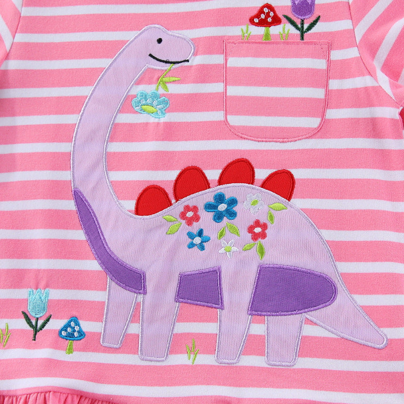 Girls' casual dress with playful dinosaur motif and frill hem Mune Fashion