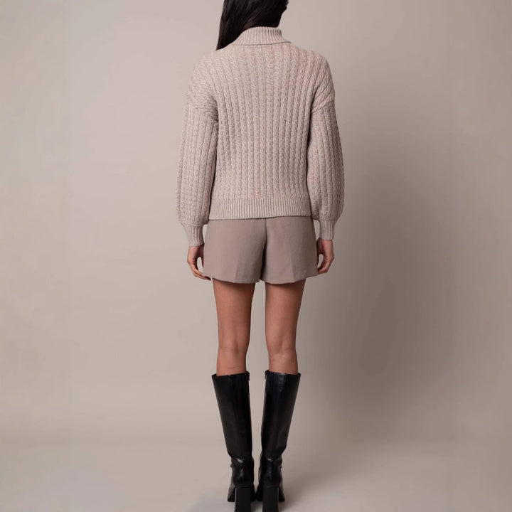 Women's stylish knitted sweater with high collar
