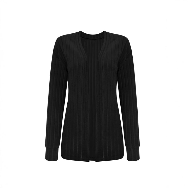 Women's Long Ribbed Knit Cardigan with Balloon Sleeves and Open Front