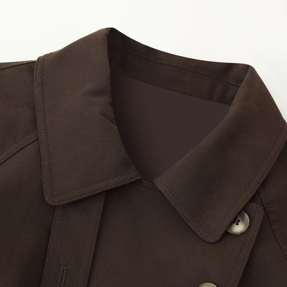 Women's short trench-style jacket with tie belt, raglan sleeves, and tailored fit Mune Fashion