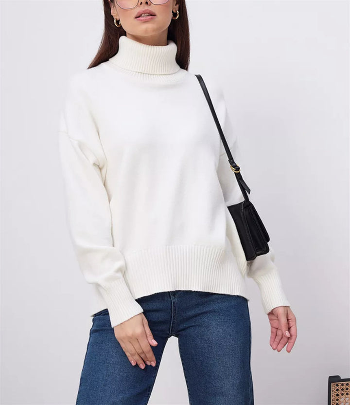 Ladies Boxy Turtleneck Sweater made of fine fine knit with dropped shoulders Mune Fashion