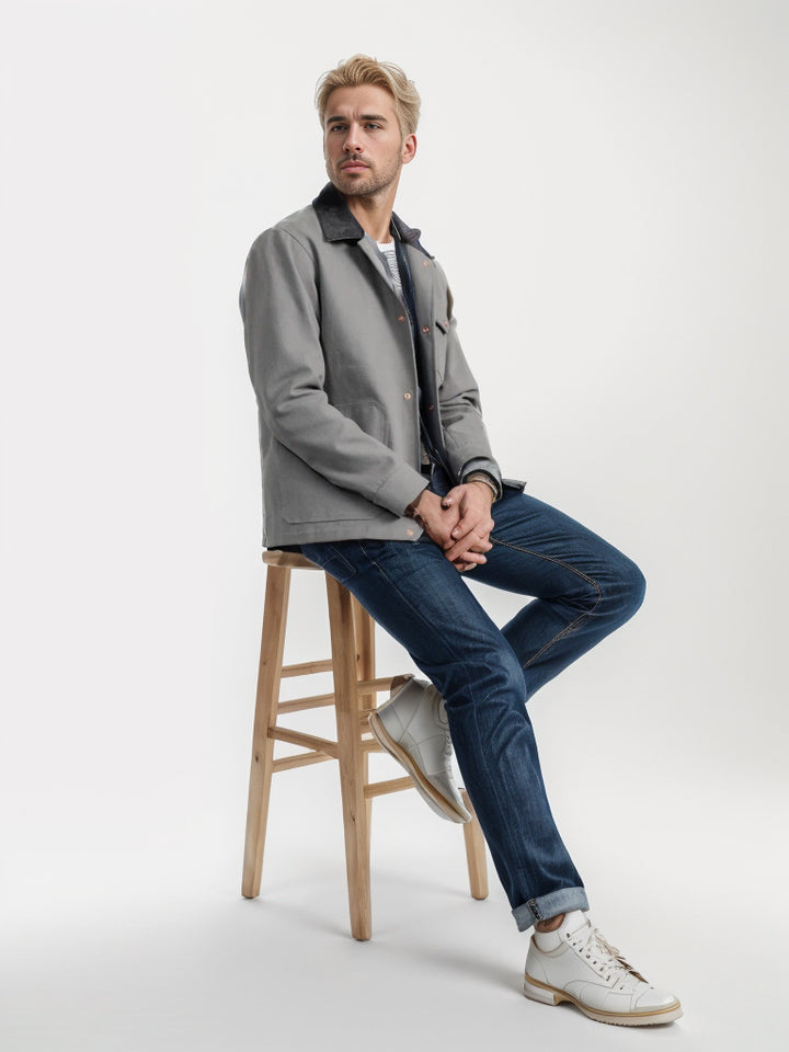 Men's robust canvas chore jacket with cord collar and applied patch pockets Mune Fashion