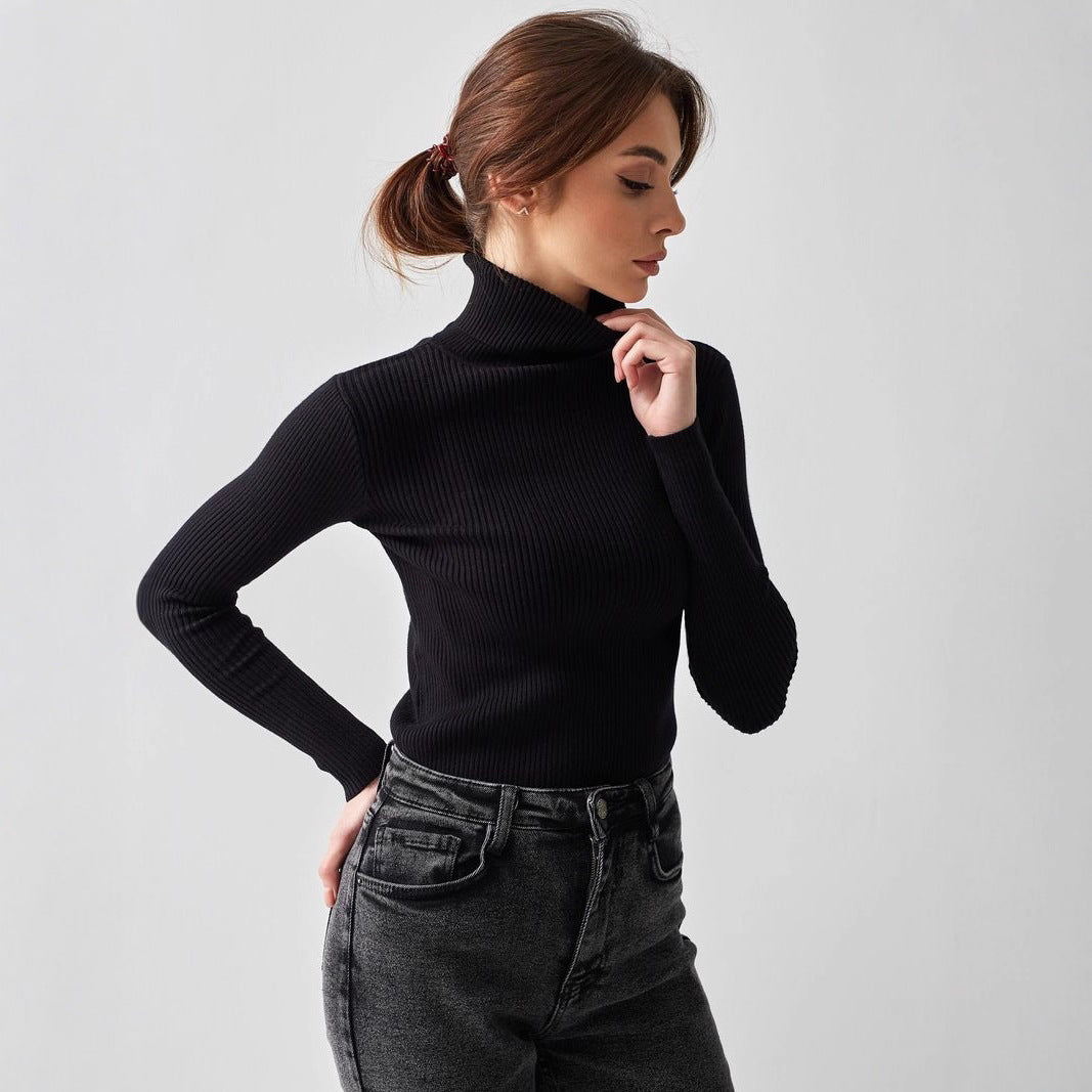 Women's Figure-Hugging Ribbed Roll Neck Sweater Mune Fashion