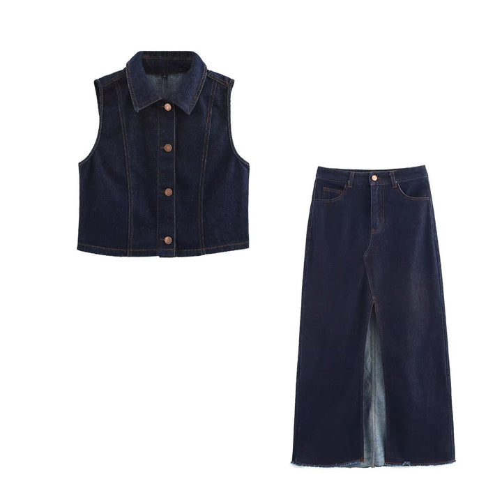 Women's Long Jean Midi Skirt with High Waist, Front Slit and Raw Hem Mune Fashion