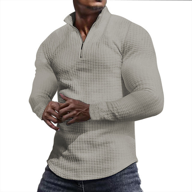 Men's waffle knit long sleeve shirt with short zip Mune Fashion