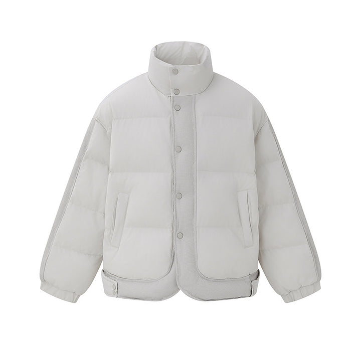 Unisex Short Cut Boxy Quilted Jacket with High Stand-Up Collar and Snap Button Placket Mune Fashion