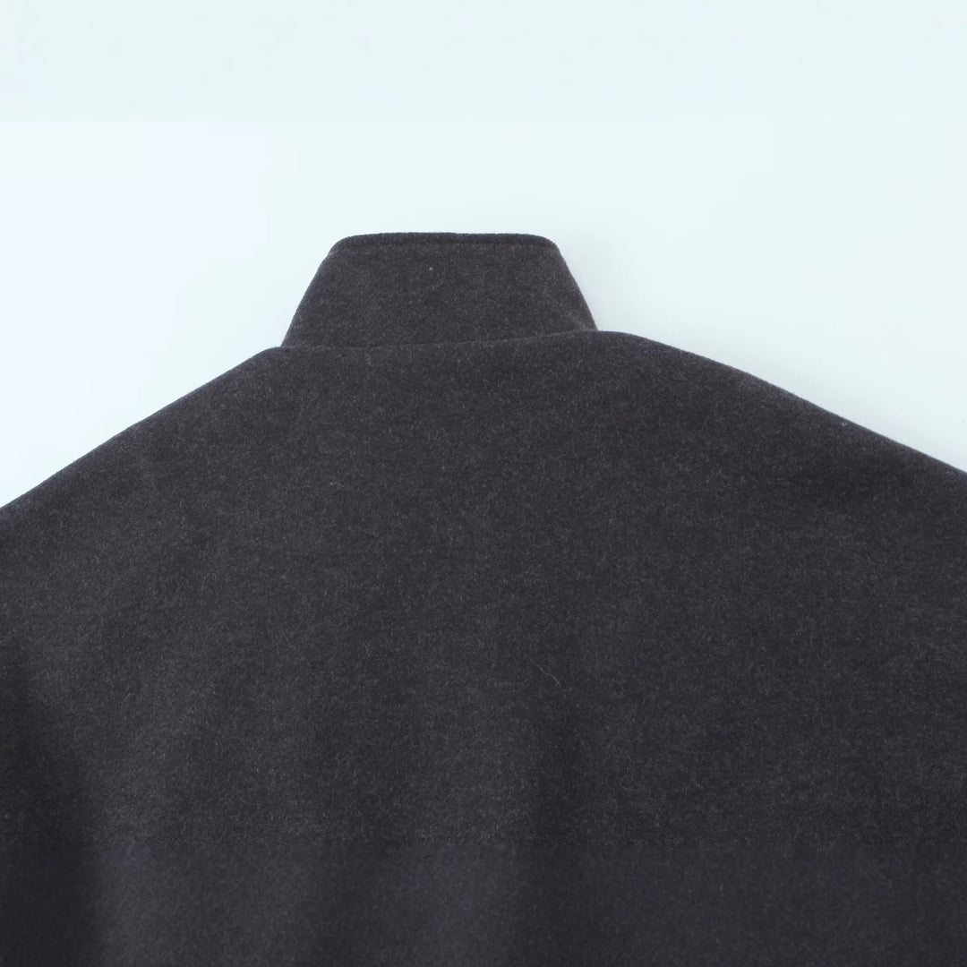 Women's short-cut wool blouson jacket with stand-up collar, snap button placket, and elastic hem Mune Fashion
