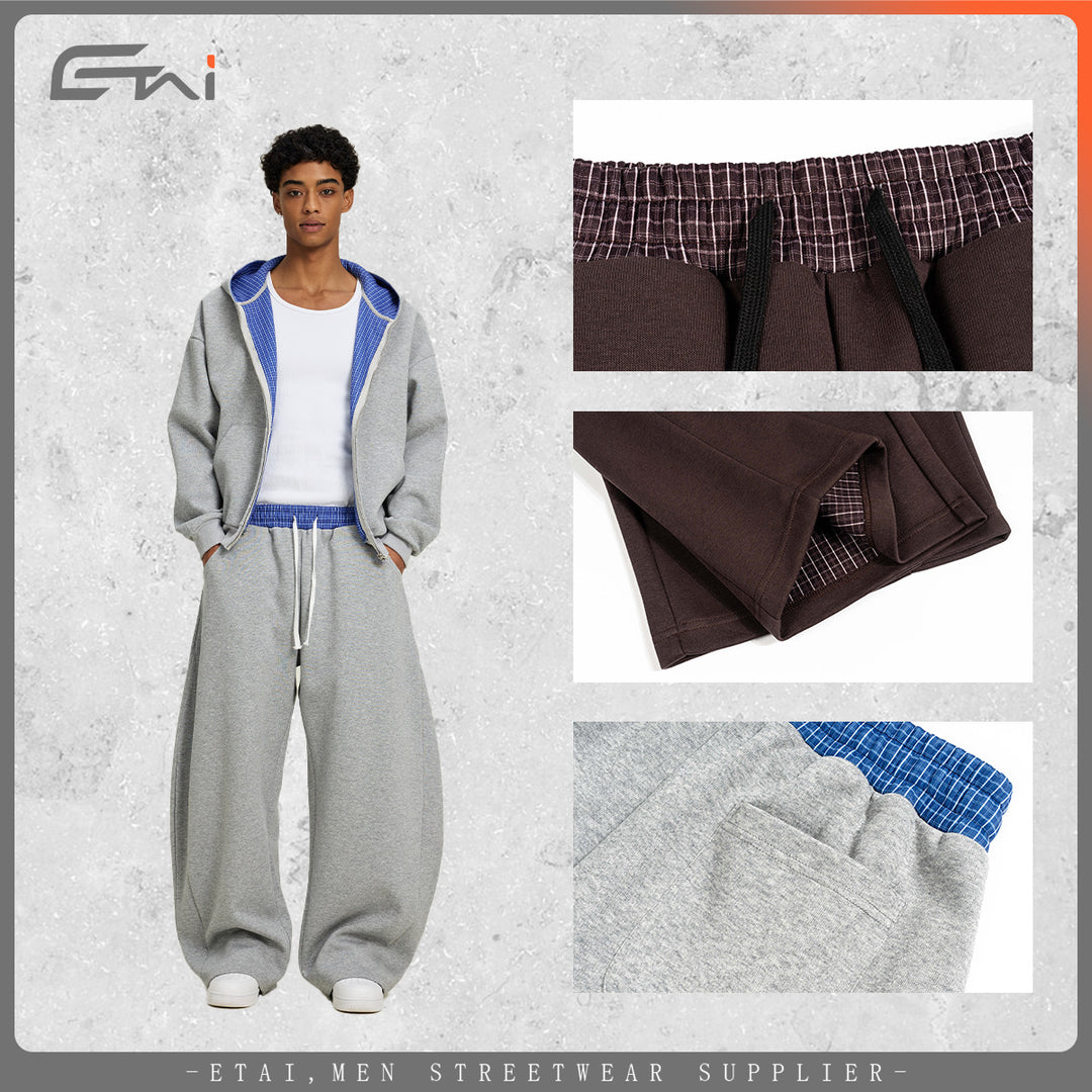 Women's Loose Cropped Sweatpants with Drop Crotch, Drawstring and Contrasting Waistband Mune Fashion