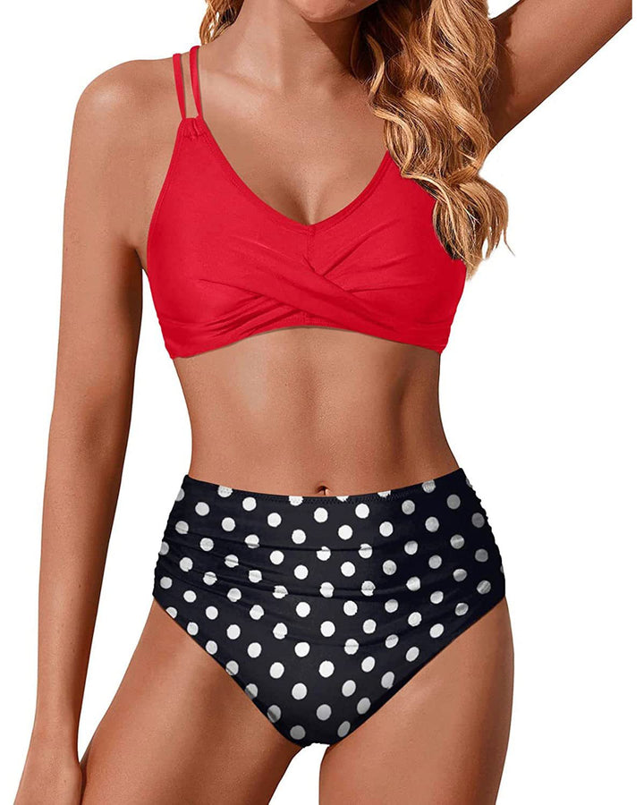 Women's High-Waisted Bikini Set with Ruffled Top Mune Fashion
