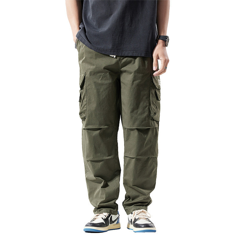 Herren Lässige Cargohose im Arbeitsstil mit Tunnelzugbund, Klapptaschen und Kniefalten Mune Fashion