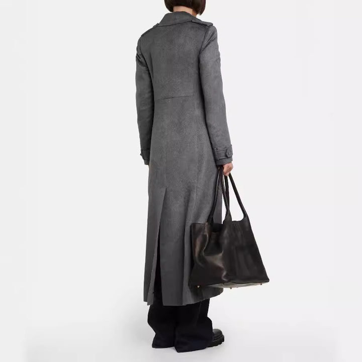 Women's Floor-Length Double-Breasted Coat in Vintage Tailoring with Wide Shawl Collar Mune Fashion