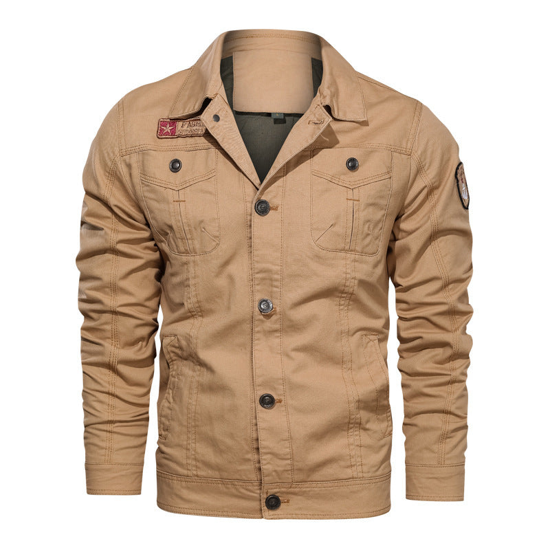 Men's Lightweight Canvas Field Jacket in Military Cut with Contrasting Quilted Seams and Chest Flap Pockets Mune Fashion