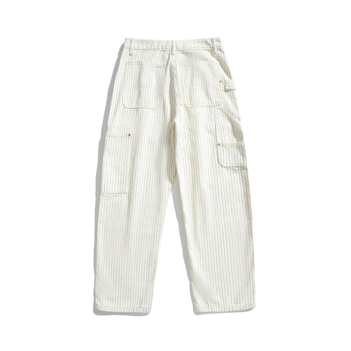 Women's carpenter pants made of linen-cotton blend with pinstripes and hammer loop Mune Fashion