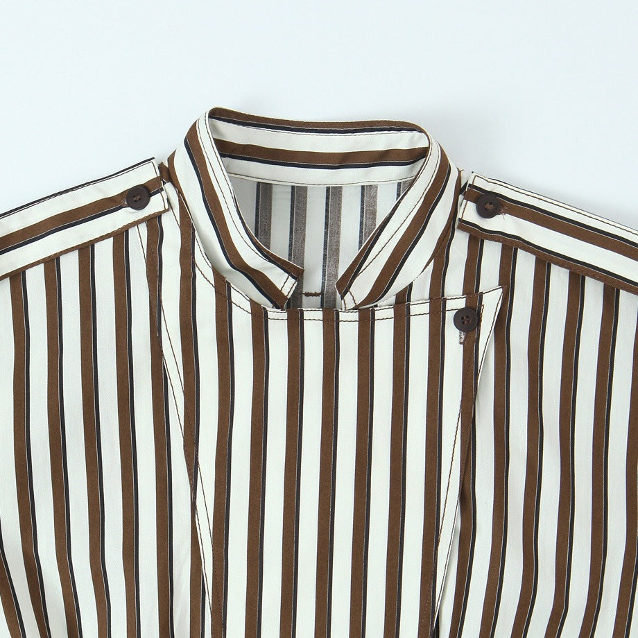 Women's Oversized Shirt Jacket with Stand Collar, Chest Pocket, and Elastic Hem Mune Fashion